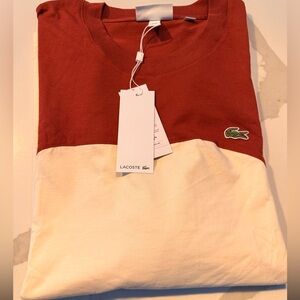 Lacoste Two-Tone Crewneck Tee in Rust and Cream